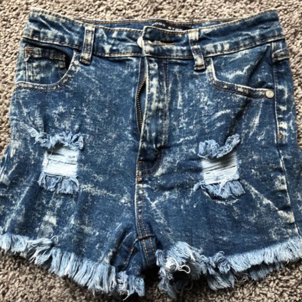 Go Go Star High Waisted Destressed Jean Shorts